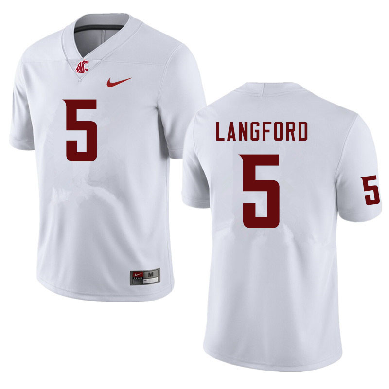 Men #5 Derrick Langford Washington State Cougars College Football Jerseys Sale-White - Click Image to Close